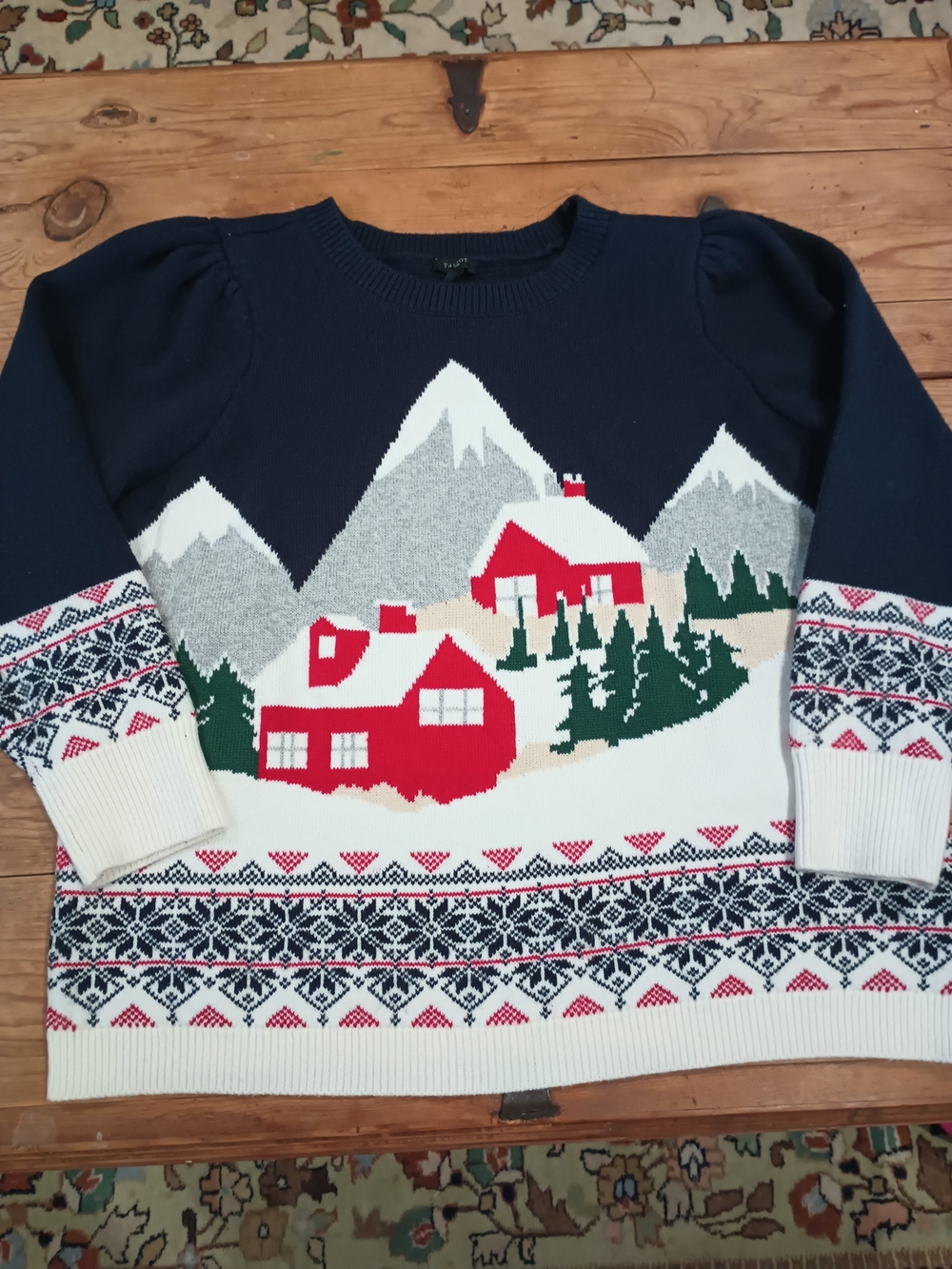 Talbots Winter Wonderland Scenic Holiday Crewneck Sweater Size 2X Preppy Cozy